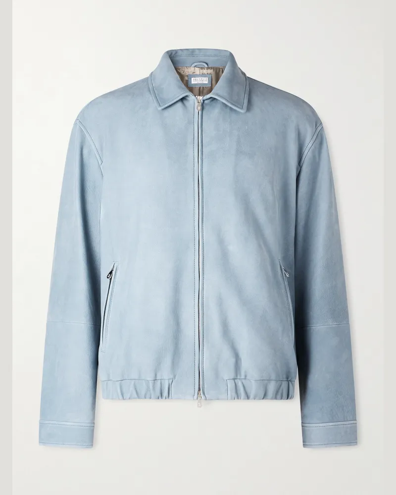 Brunello Cucinelli Blouson aus Veloursleder Blau