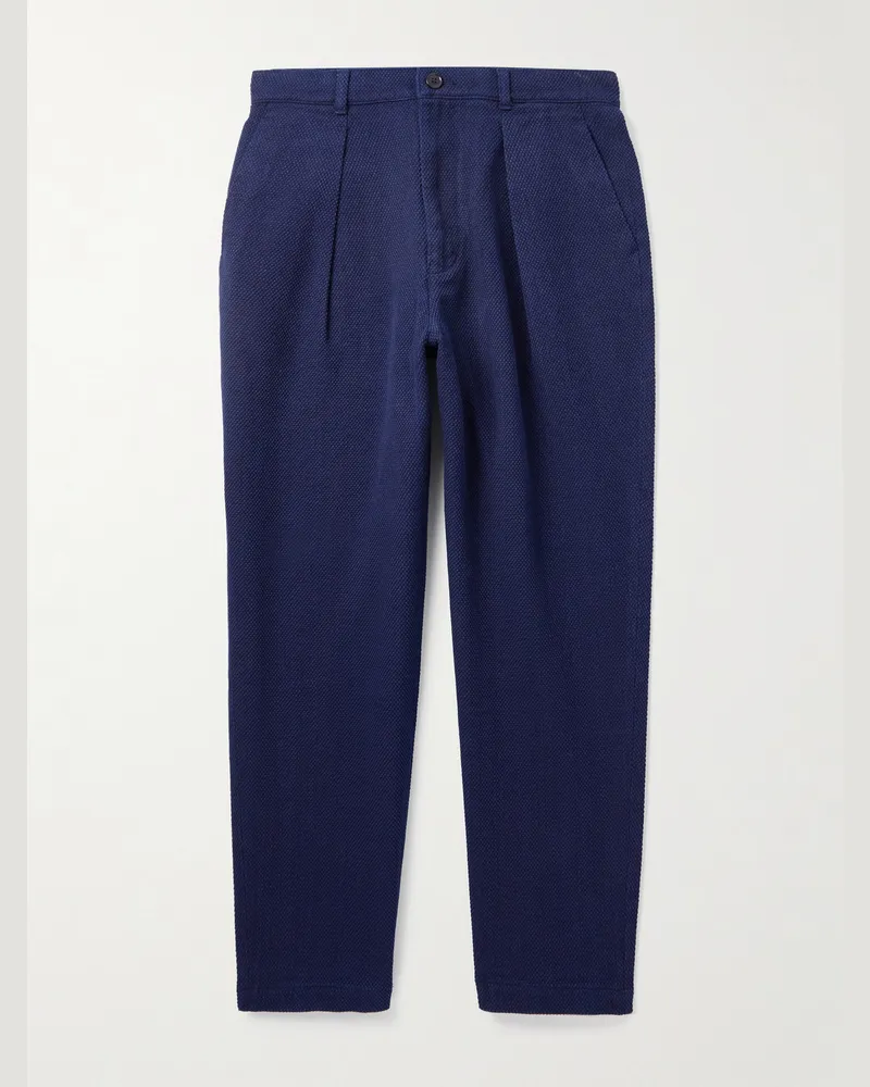 Blue Blue Japan Schmal zulaufende Hose aus Baumwolle mit Falten Blau