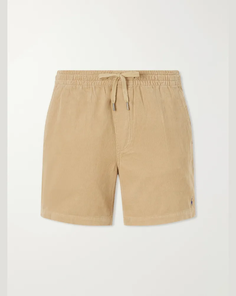 Ralph Lauren Straight-Leg Logo-Embroidered Cotton-Corduroy Drawstring Shorts Brown