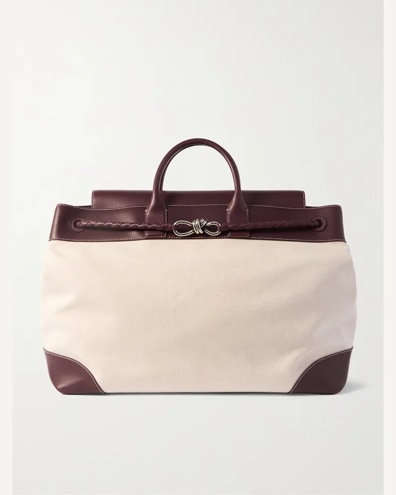 Bottega Veneta Andiamo Maxi Intrecciato Leather-Trimmed Canvas Tote Bag Neutrals