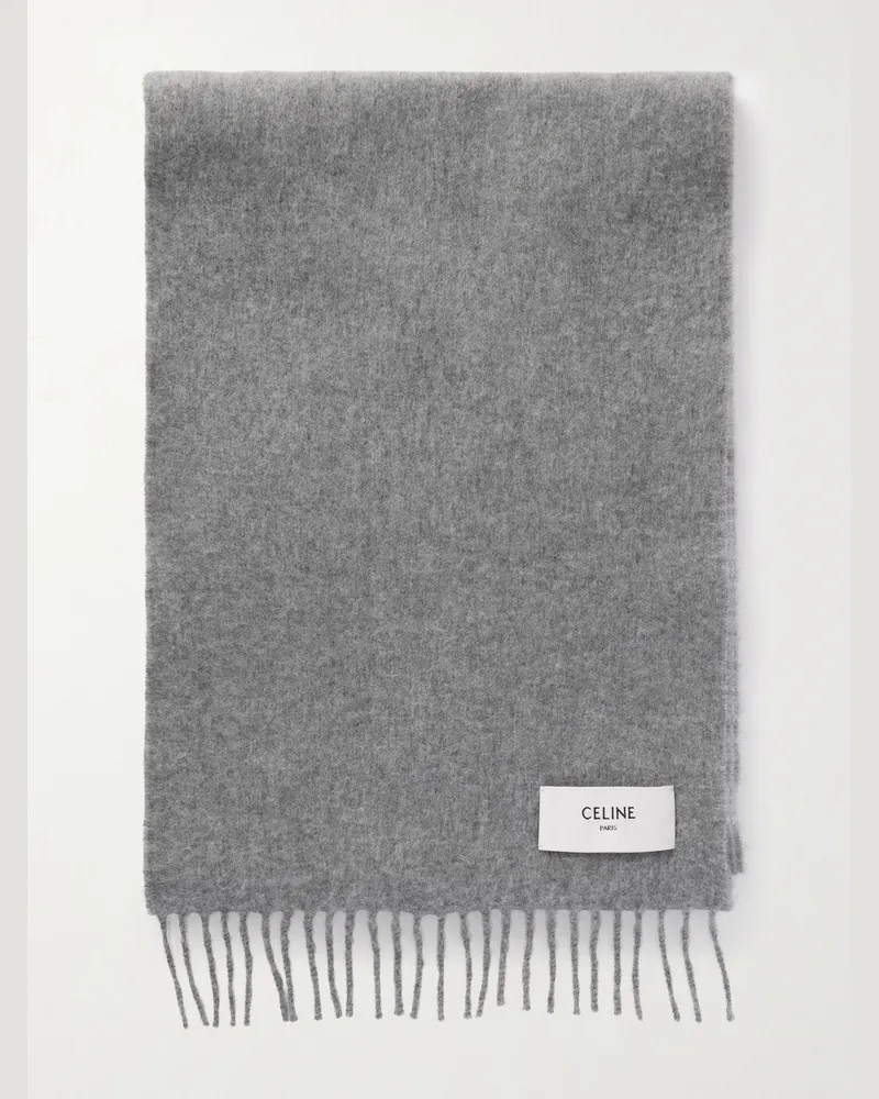 Celine Schal aus Kaschmir mit Fransen und Logoapplikation Grau