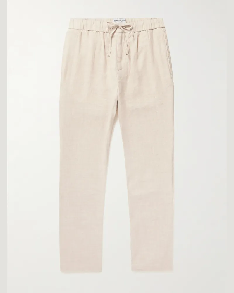 Frescobol Carioca Oscar Straight-Leg Linen and Cotton-Blend Drawstring Trousers Neutrals