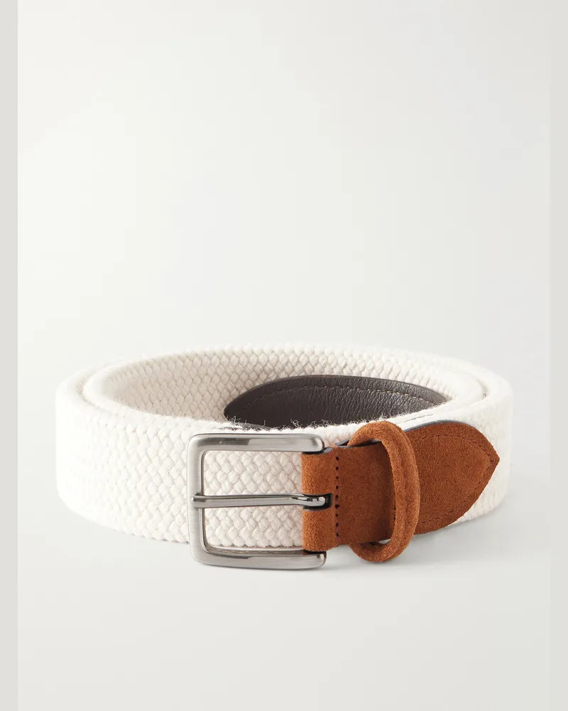 Anderson's 3.5 cm Leather-Trimmed Woven Belt Neutrals