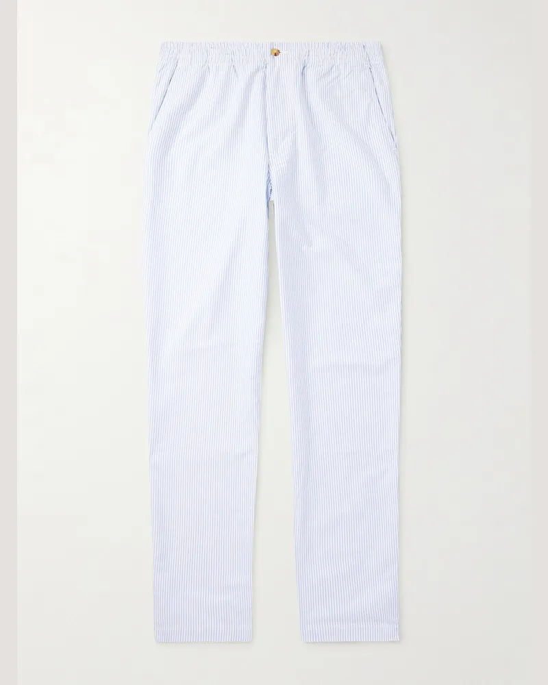 Ralph Lauren Gerade geschnittene Hose aus gestreiftem Baumwoll-Oxford Blau