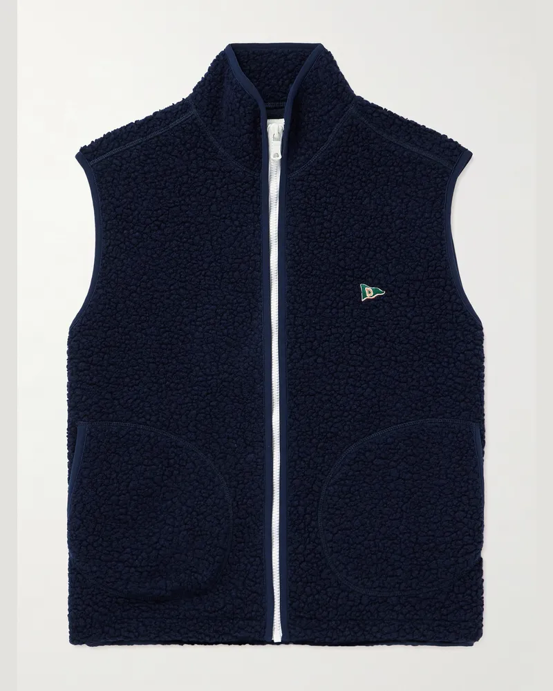 Drake's Logo-Embroidered Wool-Blend Fleece Gilet Blue