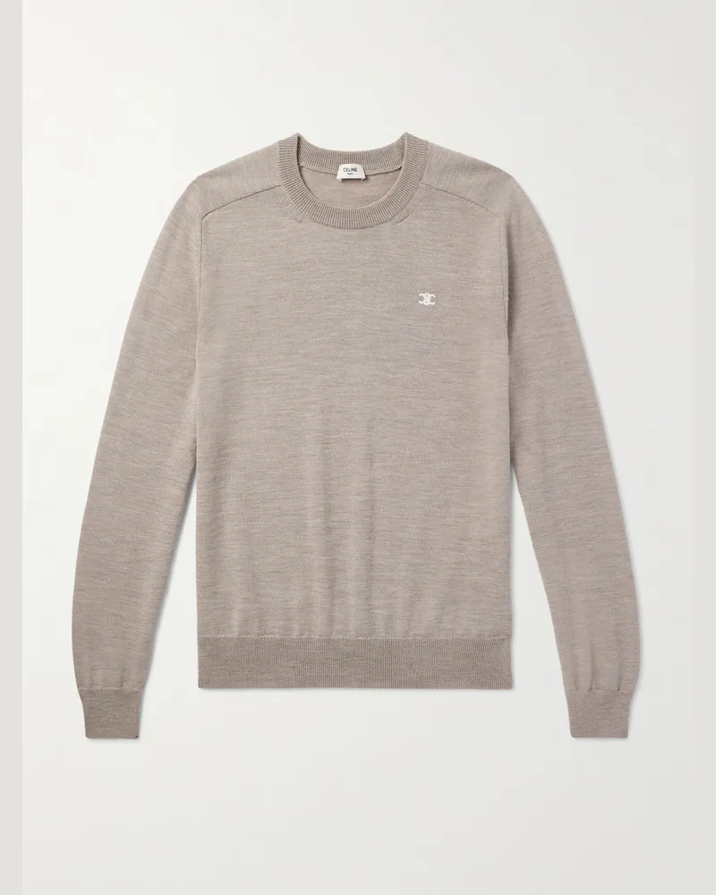Celine Pullover aus Wolle mit „Triomphe“-Logostickerei Neutral