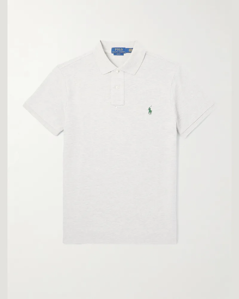 Ralph Lauren Schmal geschnittenes Polohemd aus Baumwoll-Piqué mit Logostickerei Grau