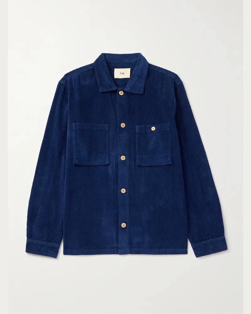 Folk Hemdjacke aus Baumwollcord Blau