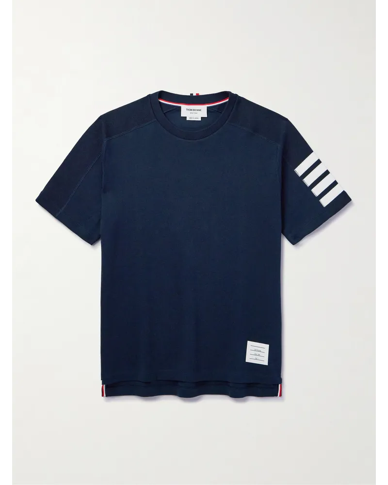 Thom Browne T-Shirt aus Baumwoll-Jersey mit Streifen Blau