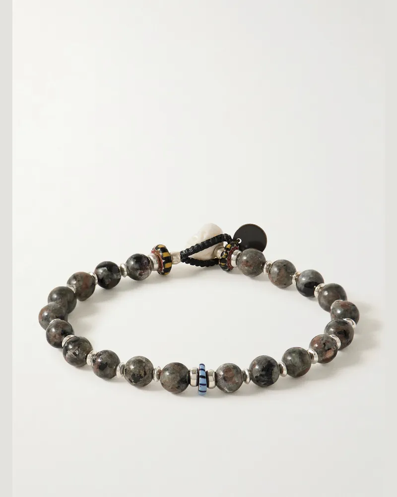 Mikia Armband mit Zierperlen aus Yooperlith, silberfarbenen Details und Muschel Grau