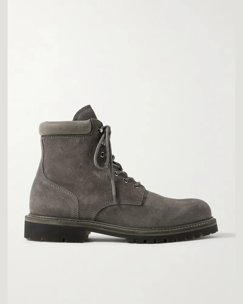 Officine Creative Italia Boss 002 Schnürstiefel aus Veloursleder mit Lederbesatz Grau