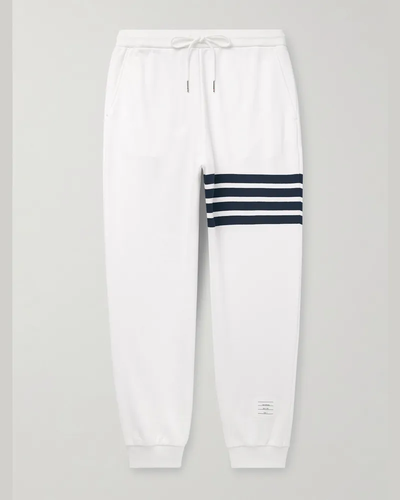 Thom Browne Schmal zulaufende Jogginghose aus Baumwoll-Jersey mit Streifen Weiß