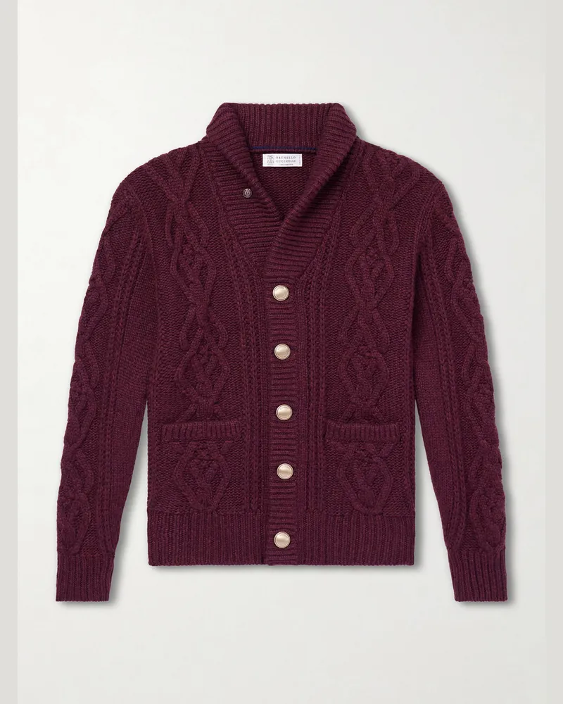 Brunello Cucinelli Cable-Knit Cashmere Cardigan Burgundy
