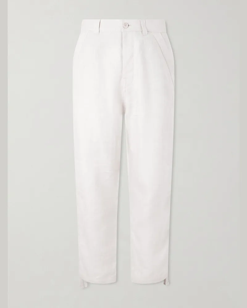 Brunello Cucinelli Straight-Leg Herringbone Linen Trousers Neutrals
