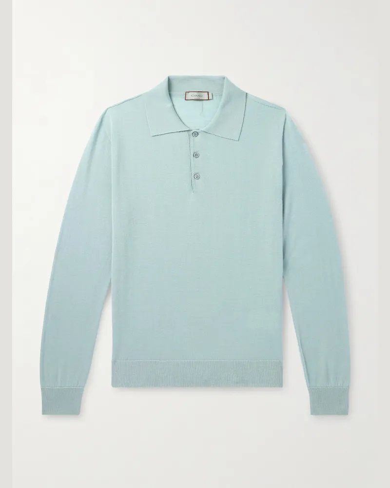 Canali Pullover aus Wolle mit Polokragen Blau