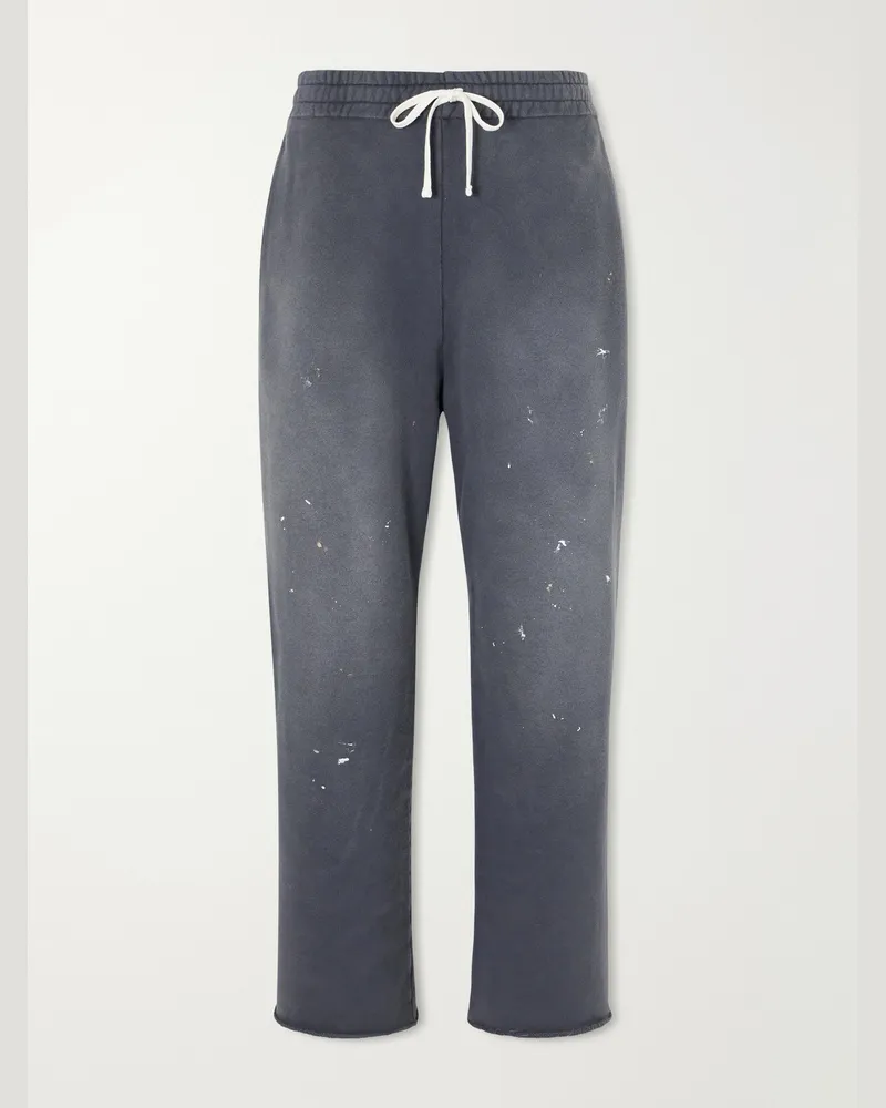 John Elliott + Co Straight-Leg Paint-Splattered Cotton-Jersey Drawstring Sweatpants Gray
