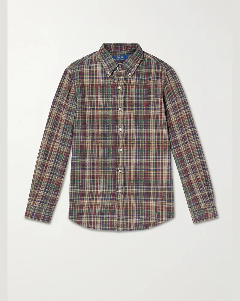Ralph Lauren Kariertes Hemd aus Baumwolle mit Button-Down-Kragen und Logostickerei Braun