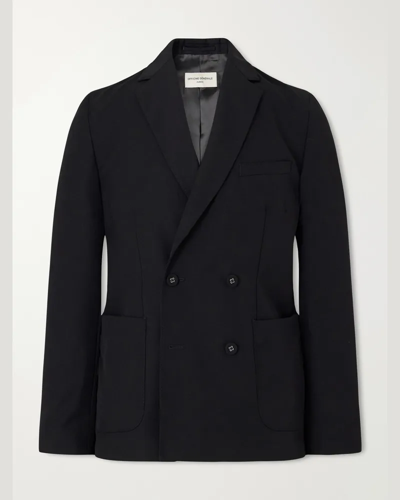 Officine Generale Leon Double-Breasted Virgin Wool-Twill Suit Jacket Black