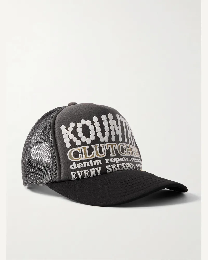 KAPITAL Pearl Clutcher Baseballkappe aus Canvas und Mesh mit Print Grau