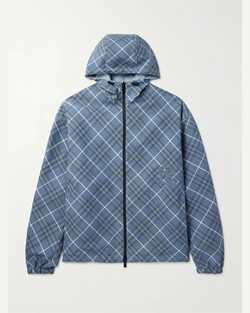 Burberry Wendbare Oversized-Kapuzenjacke aus karierter Gabardine und Nylon mit Logoapplikation Blau