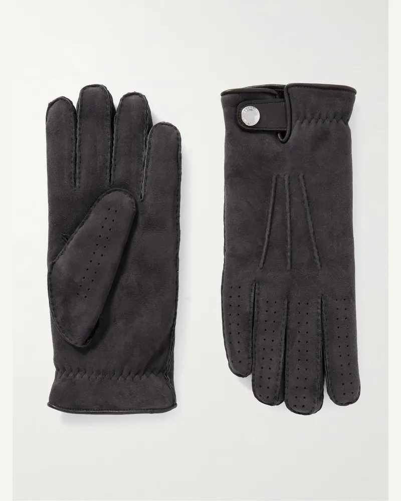 Brunello Cucinelli Handschuhe aus Veloursleder mit Lederbesatz Schwarz
