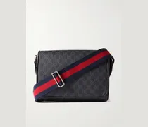 Monogrammed Coated-Canvas and Leather Messenger Bag