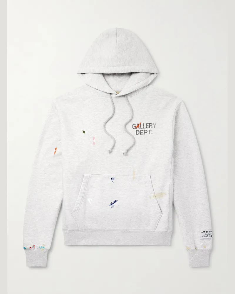 GALLERY DEPT. Logo-Print Paint-Splattered Cotton-Jersey Hoodie Gray
