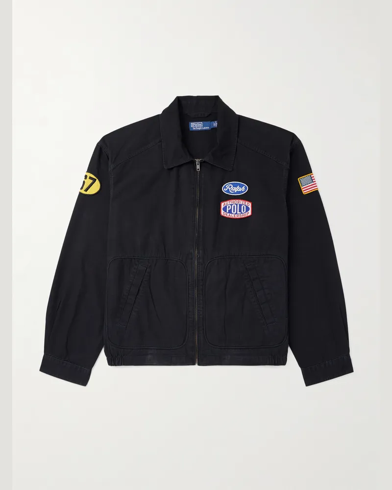 Ralph Lauren Bomberjacke aus Baumwoll-Canvas mit Logoapplikation Schwarz