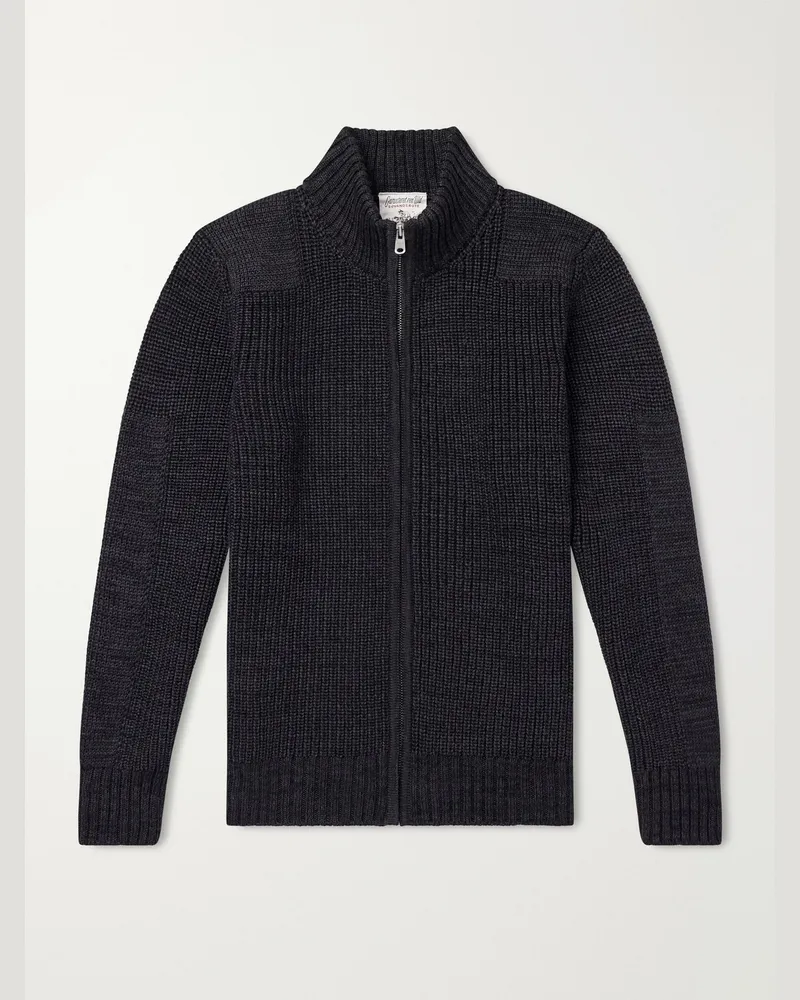 S.N.S Herning Robust Merino Wool Zip-Up Sweater Black