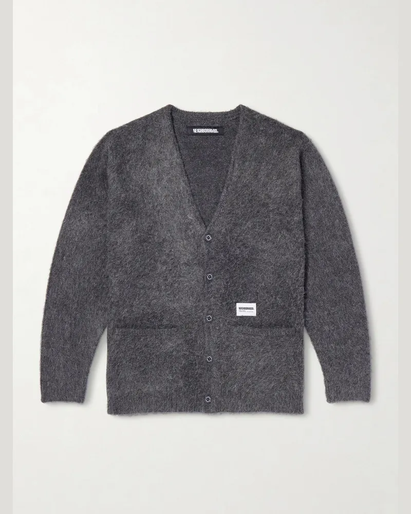 Neighborhood Logo-Appliquéd Brushed Cardigan Gray