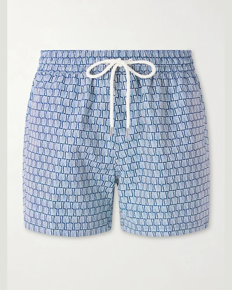Frescobol Carioca Rio Straight-Leg Mid-Length Printed Recycled Swim Shorts Blue