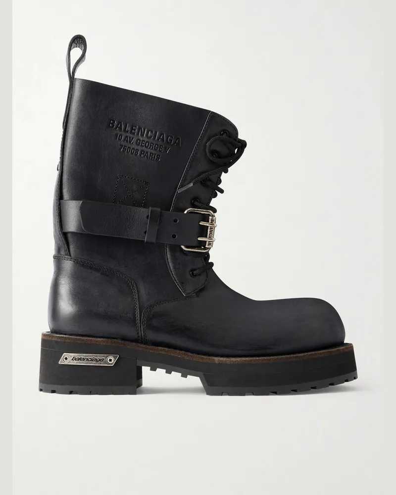Balenciaga Venom Distressed Leather Boots Black
