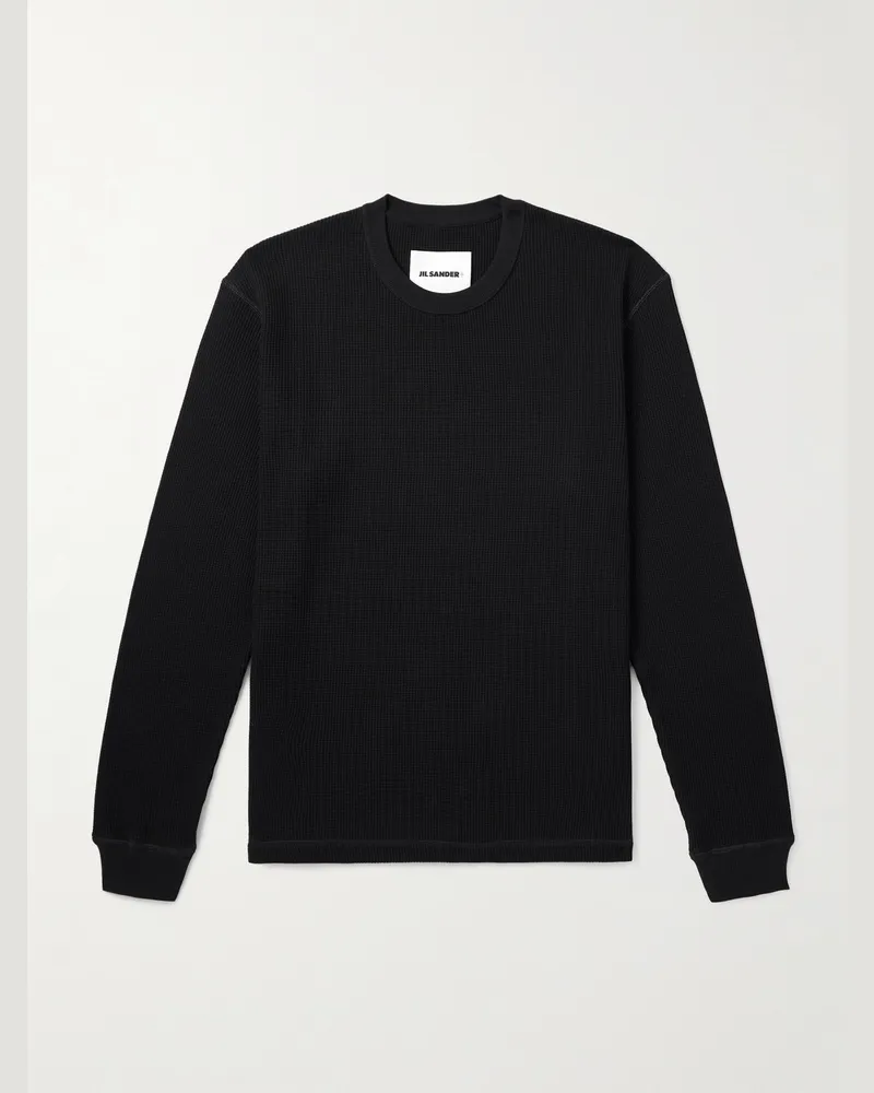 Jil Sander Oberteil aus Baumwolle in Waffelstrick Schwarz