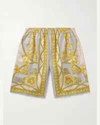 Versace Gerade geschnittene Shorts aus bedrucktem Seiden-Twill Gelb