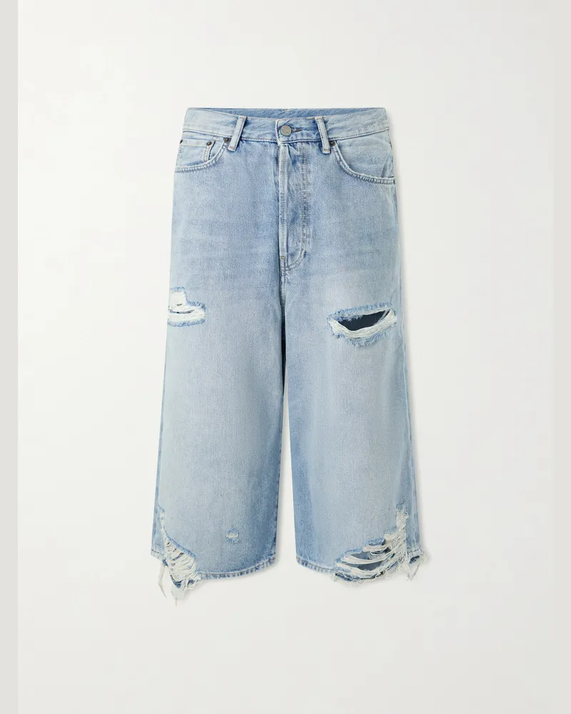 Acne Studios Wide-Leg Distressed Denim Shorts Blue