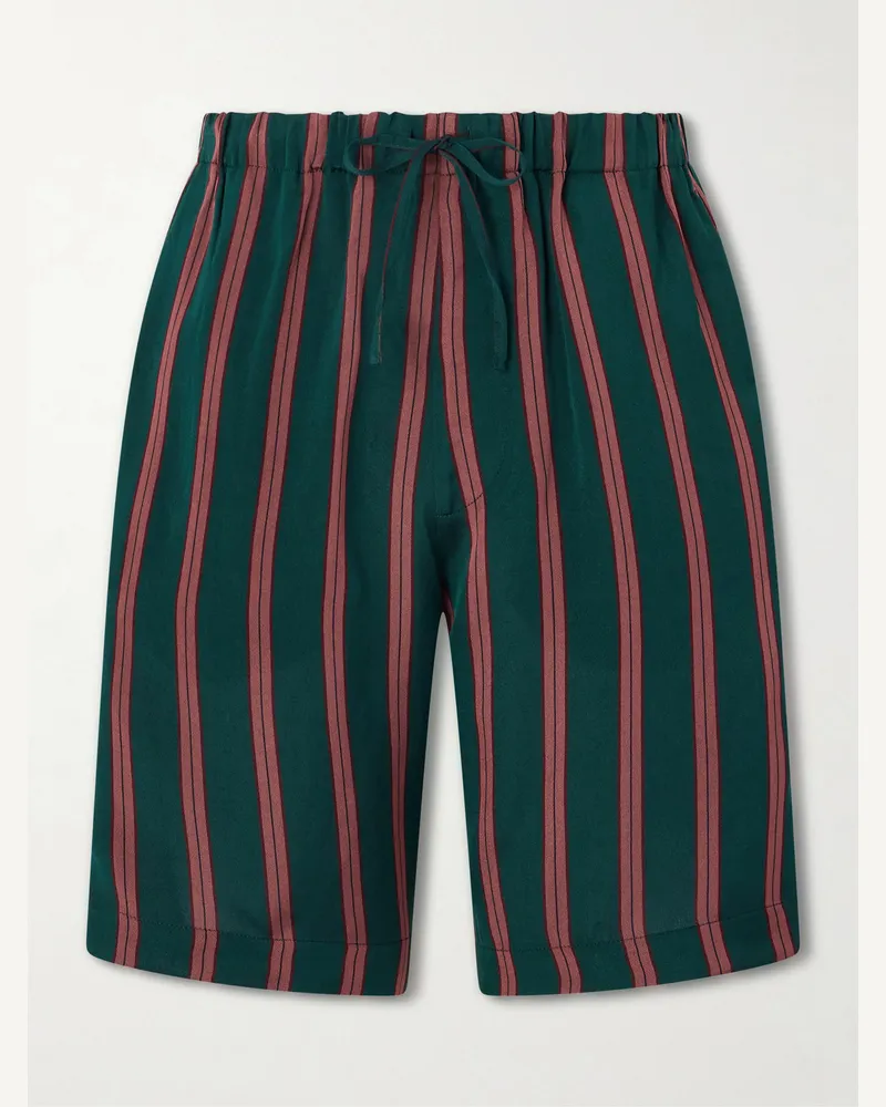 Dries van Noten Gerade geschnittene Shorts aus gestreiftem Twill mit Kordelzugbund Grün