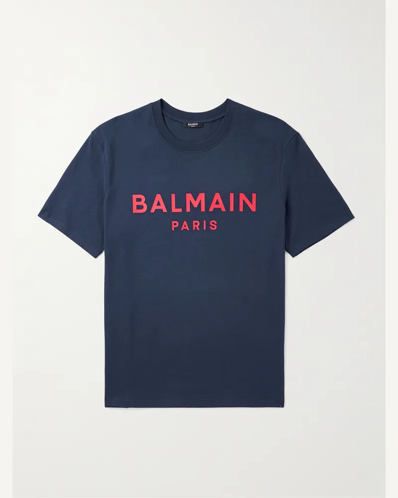 Balmain T-Shirt aus Biobaumwoll-Jersey mit Logoprint Blau