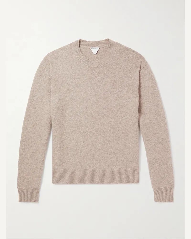 Bottega Veneta Intrecciato Leather-Trimmed Cashmere-Blend Sweater Neutrals