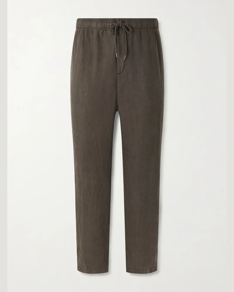 James Perse Straight-Leg Garment-Dyed Linen Drawstring Trousers Green