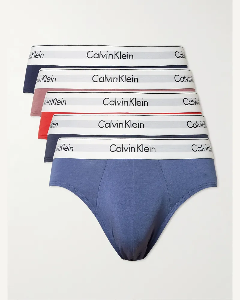 Calvin Klein Set aus fünf Slips aus Stretch-Baumwolle Blau