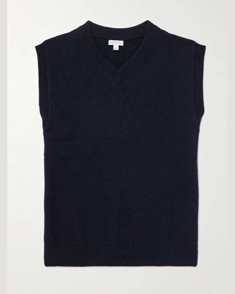 Sunspel Ärmelloser Pullover aus Wolle Blau