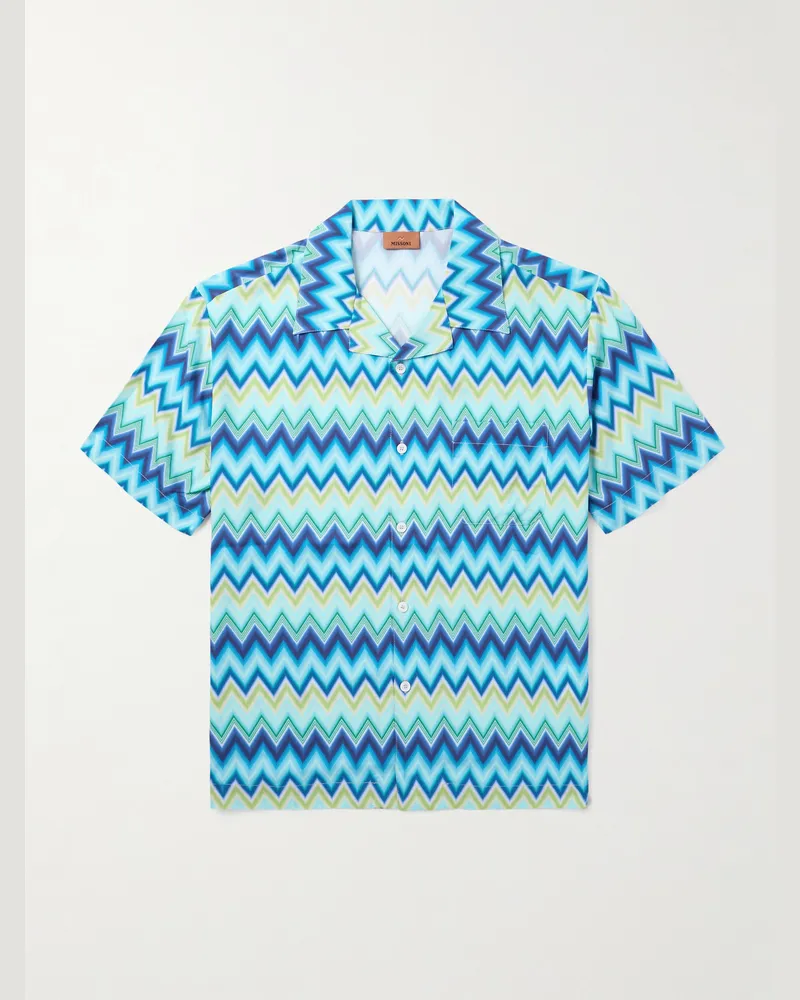 Missoni Hemd aus gestreifter Popeline mit Reverskragen Blau