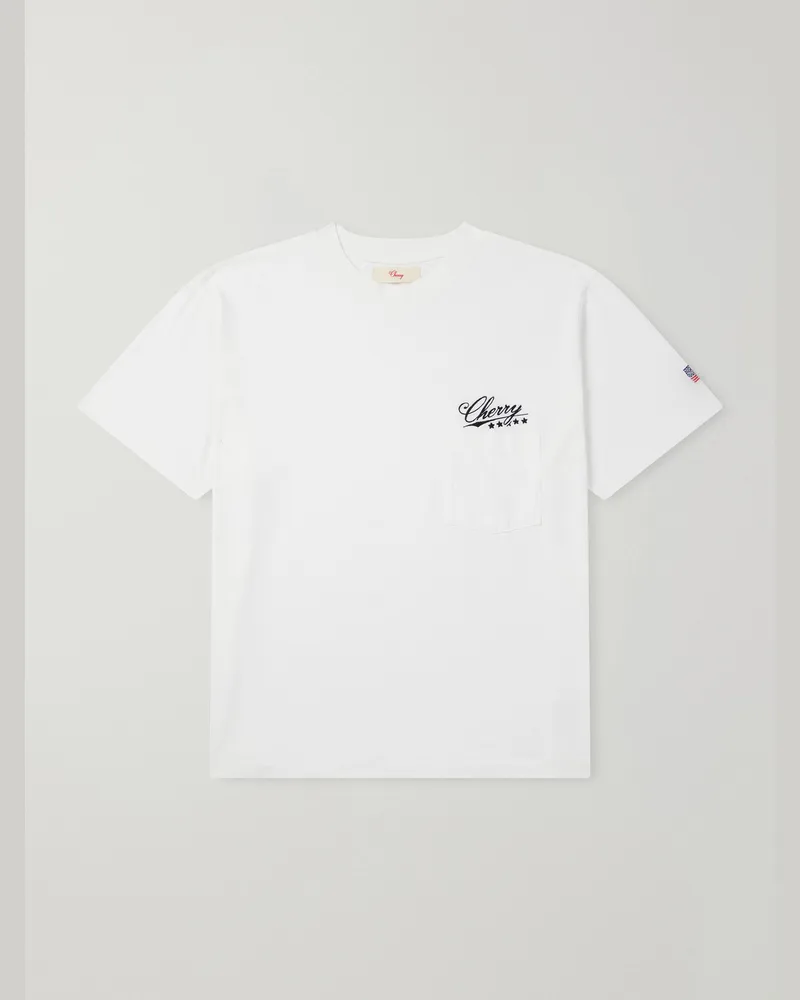 Cherry Los Angeles Logo-Embroidered Cotton-Jersey T-Shirt Neutrals