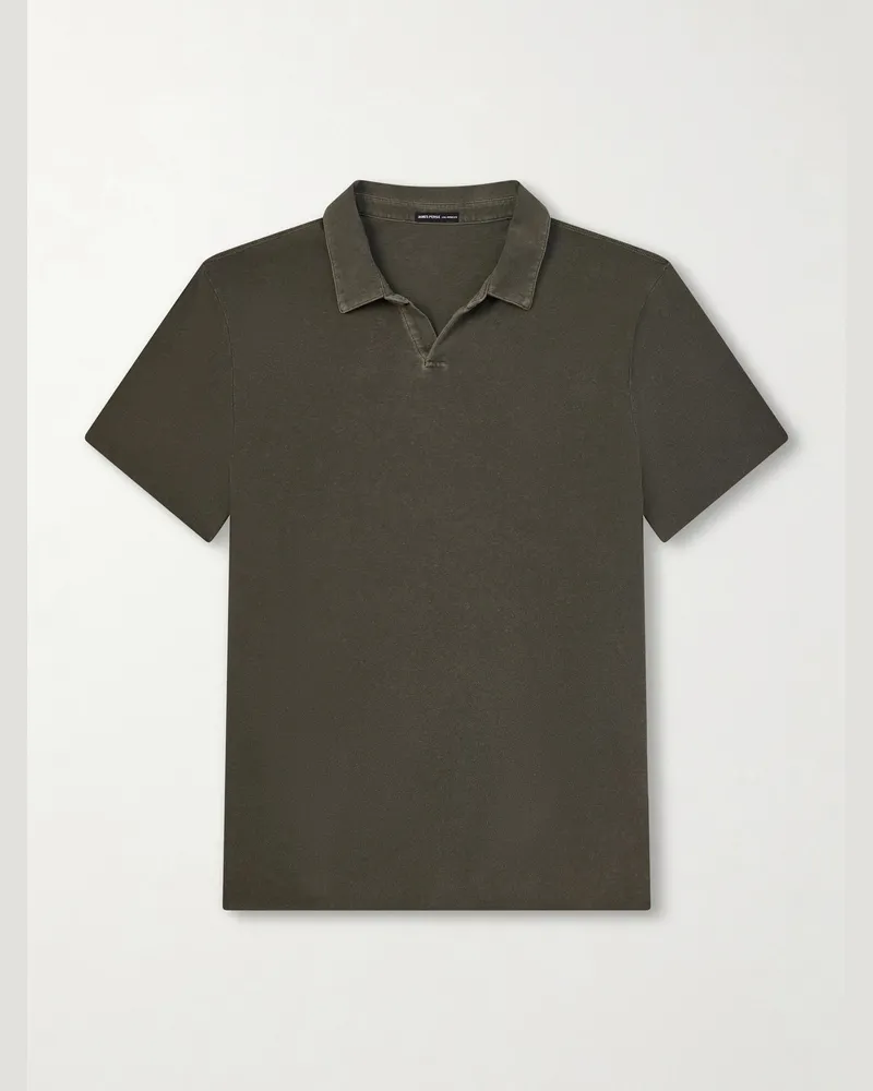 James Perse Open-Collar Cotton-Jersey Polo Shirt Green
