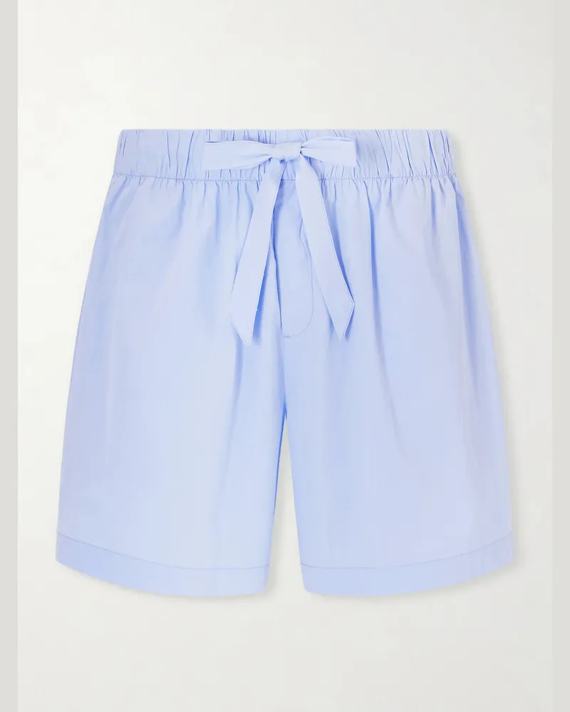 TEKLA Straight-Leg Organic Cotton-Poplin Shorts Blue