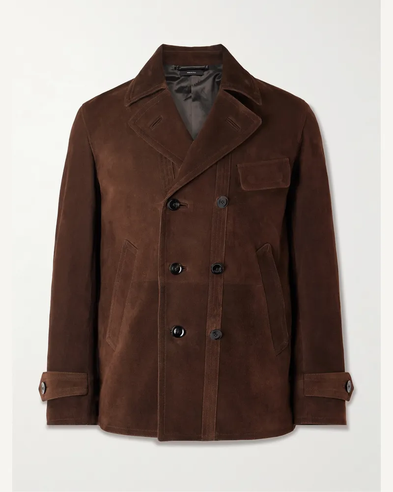 Tom Ford Doppelreihige Jacke aus Veloursleder Braun