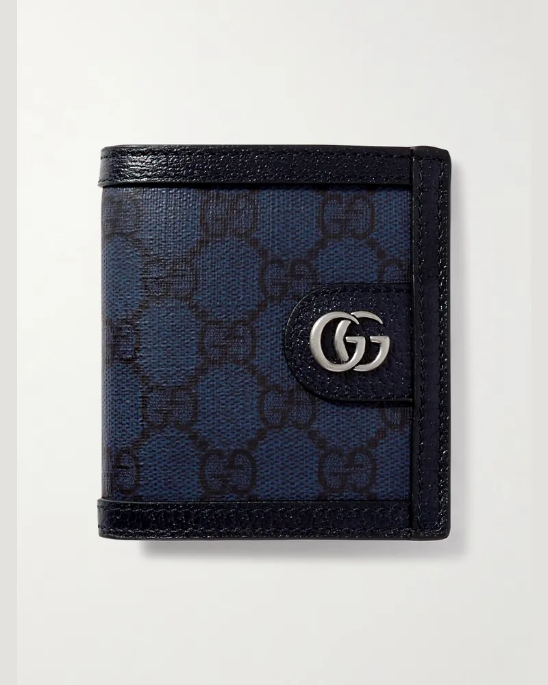 Gucci Ophidia aufklappbares Portemonnaie aus Leder und beschichtetem Canvas mit Logomuster Blau