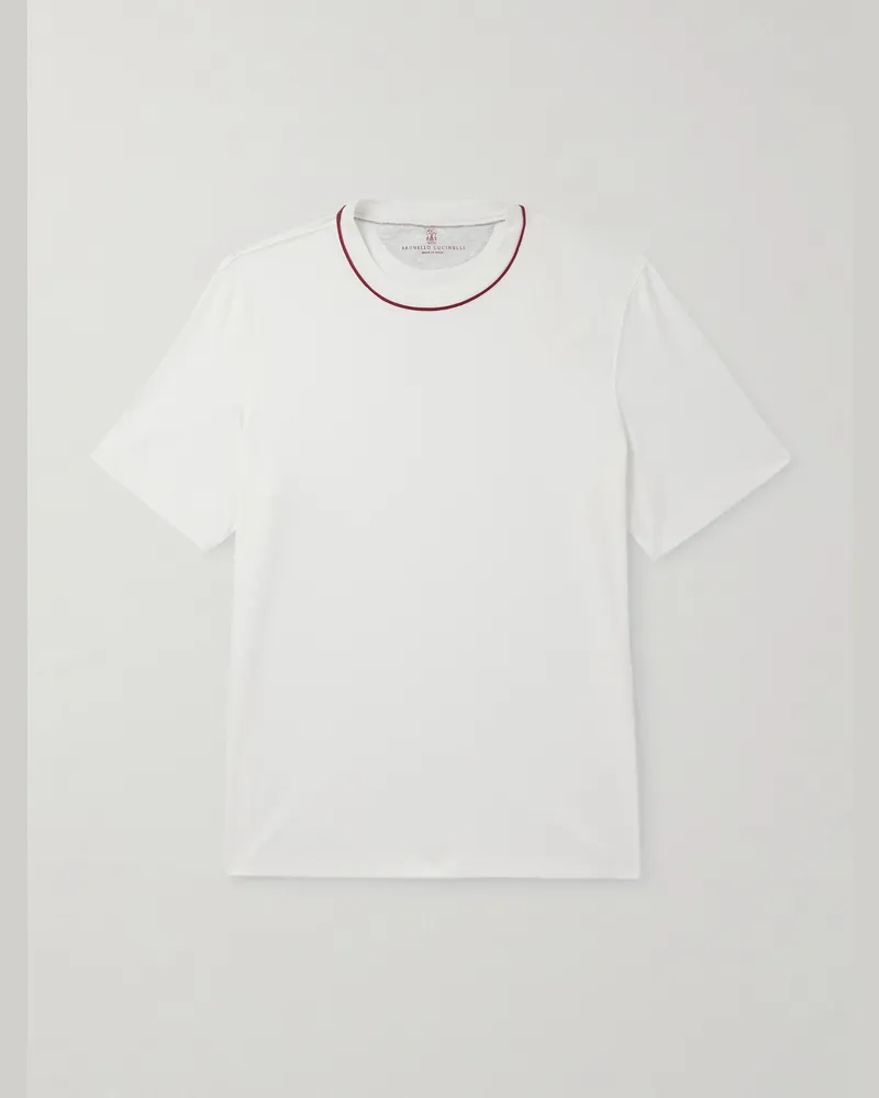 Brunello Cucinelli T-Shirt aus Baumwoll-Jersey mit Paspel Weiß