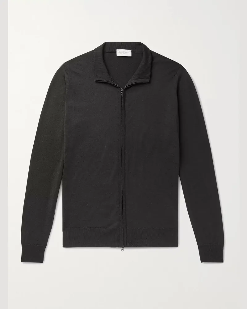John Smedley Claygate Merino Wool Zip-Up Cardigan Black