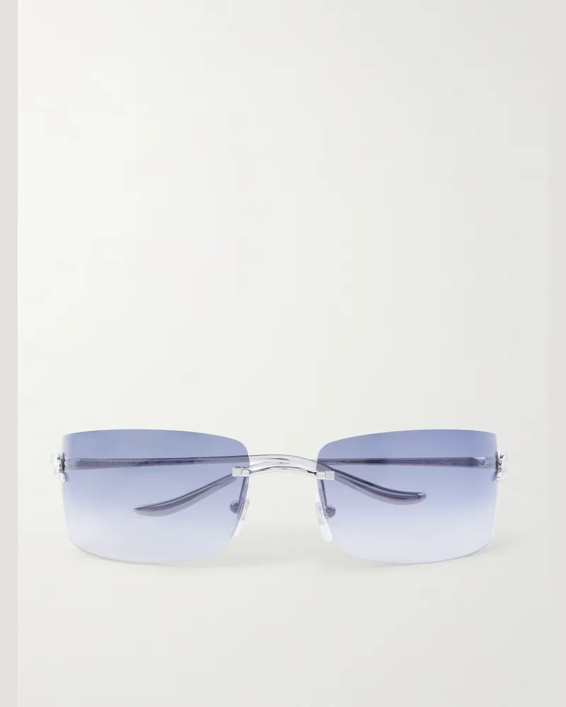 Cartier Rahmenlose Sonnenbrille mit eckigen Gläsern und silberfarbenen Details Silber
